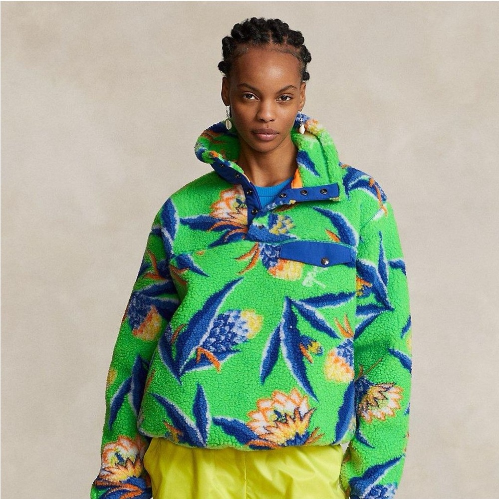 NWT Polo Ralph Lauren Teddy Fleece Pullover | Green Bonheur Floral | XL - Picture 2 of 2